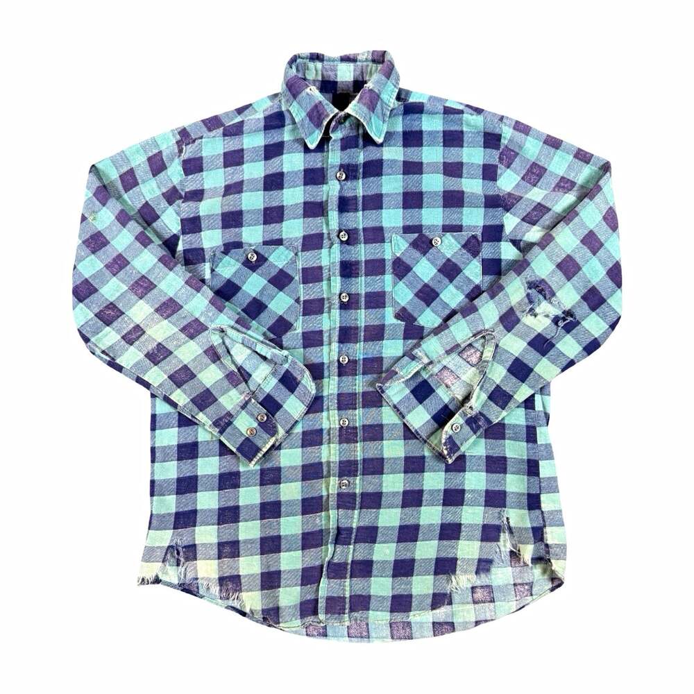 Vintage Thrashed American Edition Plaid Flannel Button Up Shirt Long Sleeve 80s
